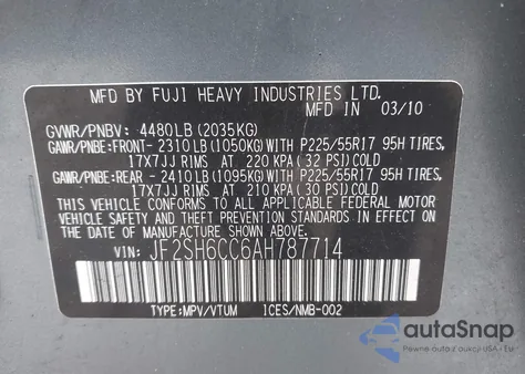 2010 Subaru Forester 2.5X Premium из США, поврежденный, VIN JF2SH6CC6AH787714